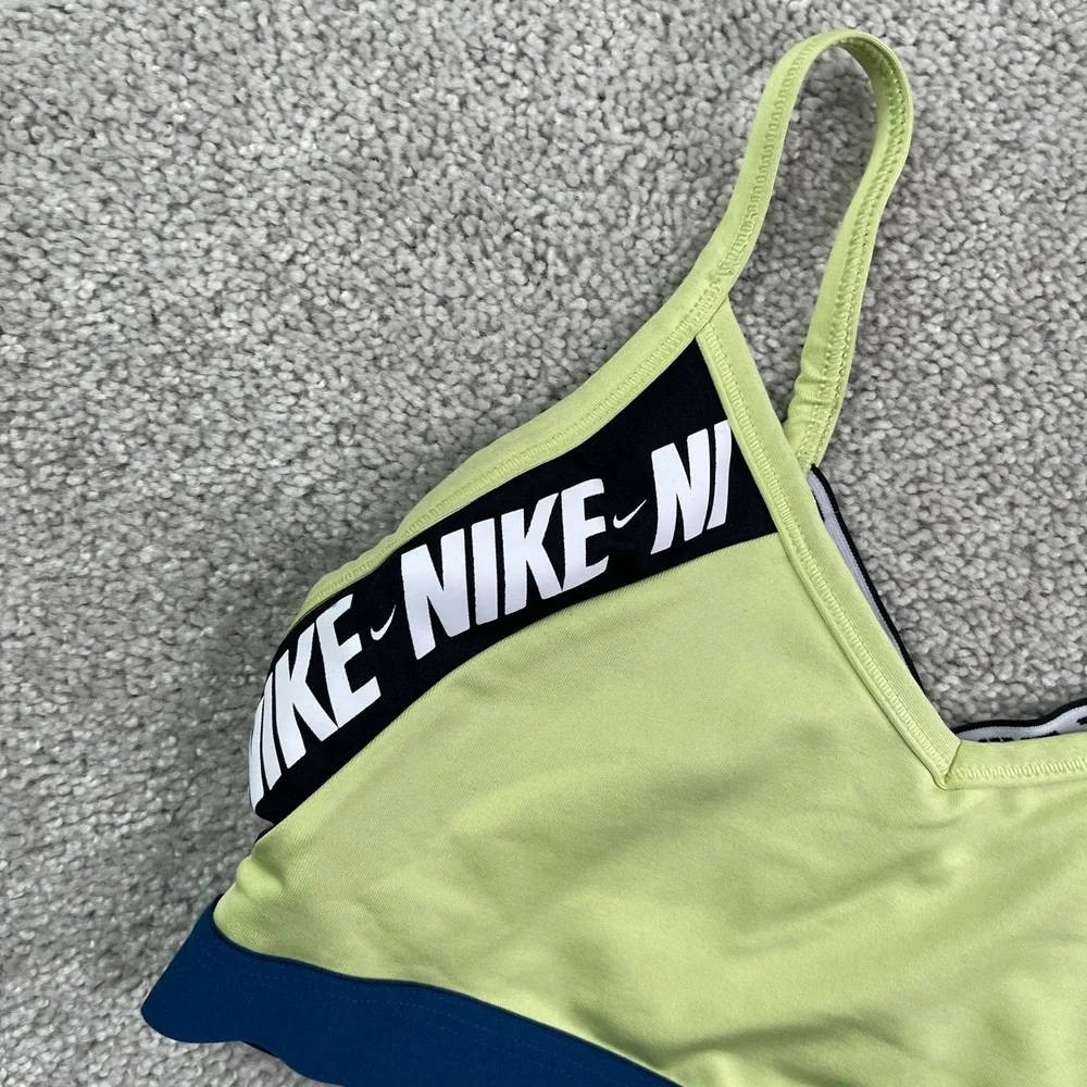 Nike Sports Bra Womens Medium Green Dri-FIT Indy Logo Light Support Gym Training